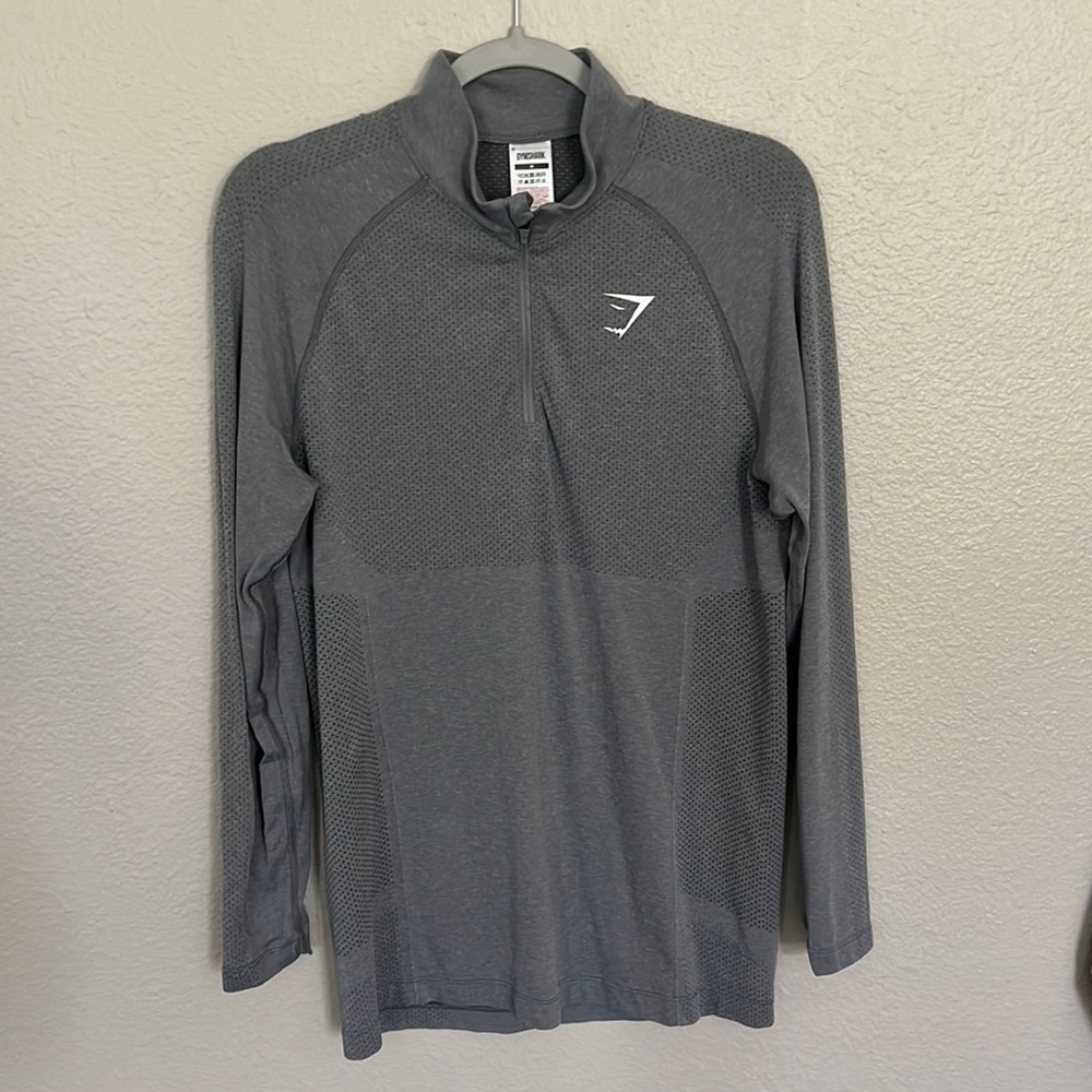 Gray quarter zip Gymshark long sleev slim fit shirt
